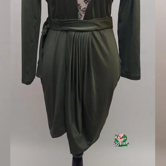 Cuty Fashion Ladies Slim Fit Olive Green Dress - Picture 3 of 9